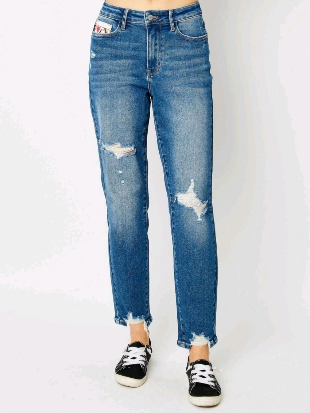 Judy Blue High Waist Queen of Hearts Coin Pocket Boyfriend Denim 88569 Sz 16W